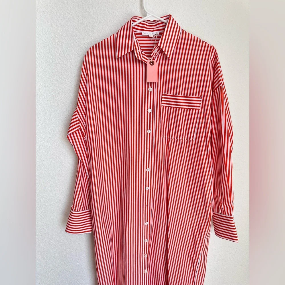 NWT KARLIE stripe poplin pocket maxi shirt‎ dress in red Small - Picture 7 of 16
